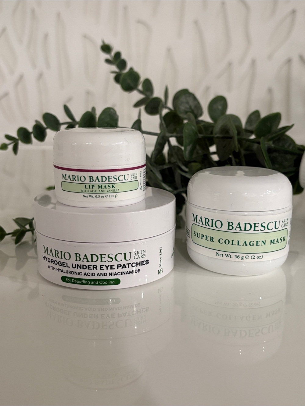 Mario Badescu White Jars with Green Label Accents